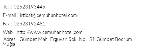 Cemuhan Hotel & Apart telefon numaralar, faks, e-mail, posta adresi ve iletiim bilgileri